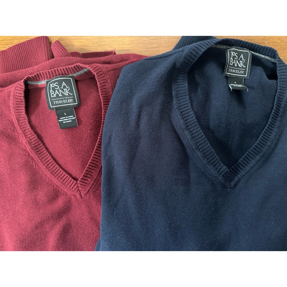 Jos A Bank Traveler Sweaters Men's Large Set Of Two Pima Cotton‎ V-Neck